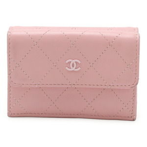 CHANEL Pink Leather Logo Wallet
